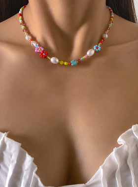 波西米亚度假风小雏菊花朵项链欧