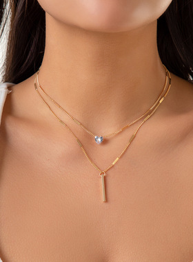 欧美跨境饰品简约双层金属棒微镶