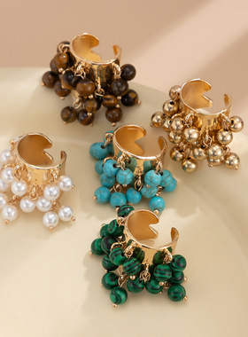 欧美跨境夸张复古彩色宝石珍珠流