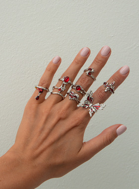 欧美跨境甜酷ins滴油蝴蝶戒指套