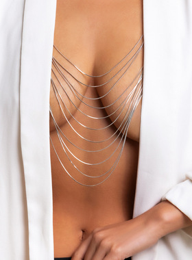 欧美跨境项饰时尚性感金属蛇骨链条胸链创意几何流苏身体链女配饰