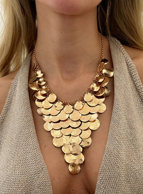 欧美跨境个性夸张金属圆片Y形流