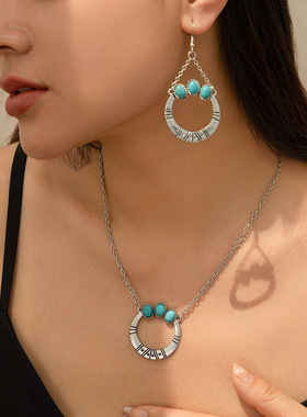 欧美跨境复古民族风松石椰树项链