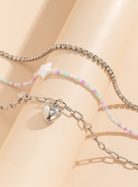 欧美跨境饰品甜酷风粉钻桃心吊坠