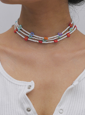 波西米亚度假风彩色米珠串珠项链
