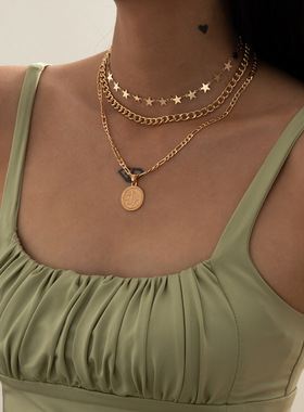 欧美跨境饰品夸张五角星形链条项