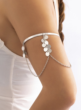 欧美跨境饰品 简约百搭街拍开口手饰 贝壳蝴蝶流苏链条吊坠臂镯