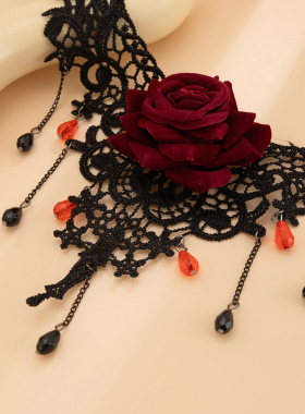 欧美跨境万圣节潮流暗黑色蕾丝项