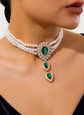 欧美跨境饰品时尚轻奢仿珍珠镶钻