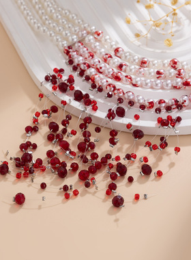 欧美跨境哥特风滴血仿珍珠项链choker创意万圣节水晶流苏锁骨项饰