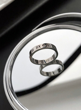 禹希钛钢不掉色罗马数字戒指锆石