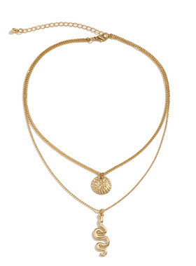 简约混搭蛇形圆牌双层项链女欧美