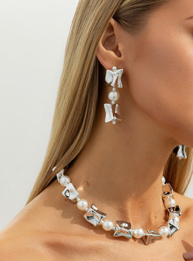 欧美跨境时尚褶皱方块CCB仿珍珠