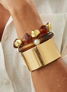 欧美跨境琥珀色晕染异形串珠弯管