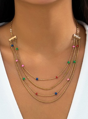 欧美跨境饰品彩色多巴胺项链女甜