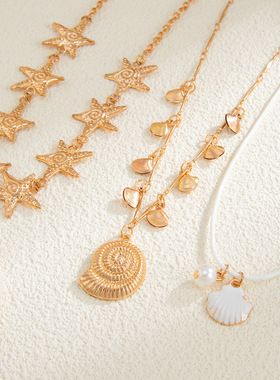 欧美跨境海洋风滴油海星海螺吊坠