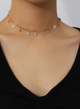 欧美跨境饰品可爱心形水钻锁骨链