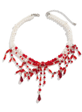 欧美跨境哥特蝙蝠染血流苏锁骨多