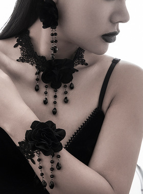 欧美跨境哥特风暗黑系黑色蕾丝项