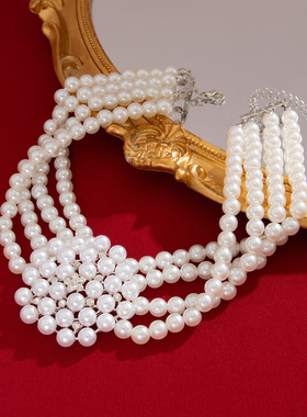 欧美跨境气质小香风多层仿珍珠花