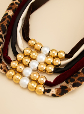 欧美跨境复古豹纹丝巾绒布打结项