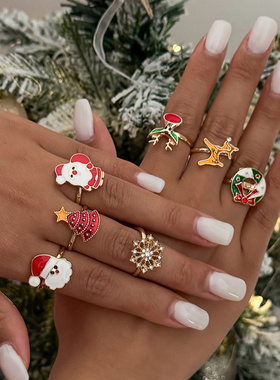 欧美跨境卡通滴油圣诞老人麋鹿戒