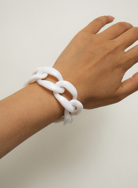 欧美跨境饰品嘻哈黑白镂空链条手链女气质简约大气几何扣单层手饰