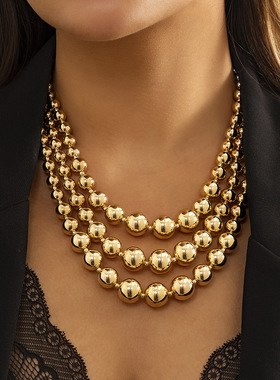 欧美跨境饰品朋克风夸张大圆珠项