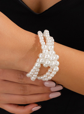 欧美跨境气质叠戴打结仿珍珠项链