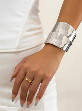 欧美跨境饰品 时尚设计感金属光面手镯 个性镂空几何交叉开口手环