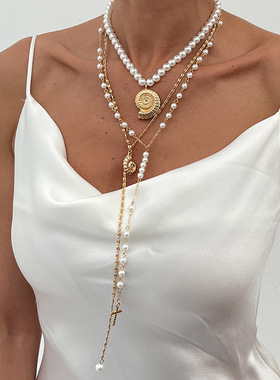 欧美跨境ins风海螺十字架吊坠锁