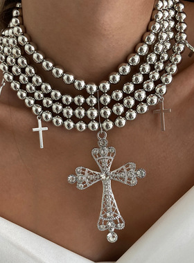 欧美跨境赛博朋克风镶钻十字架项