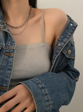 多层装饰钛钢金属项链女锁骨链秋