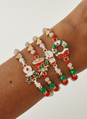 欧美跨境圣诞节串珠麋鹿可调节手