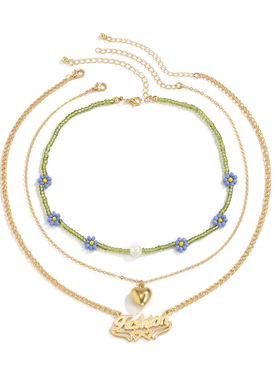 叠戴甜酷复古小雏菊花朵米珠项链