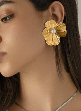 欧美跨境金属质感立体银杏叶花朵