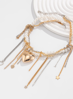 欧美跨境甜酷ins风爱心吊坠叠戴