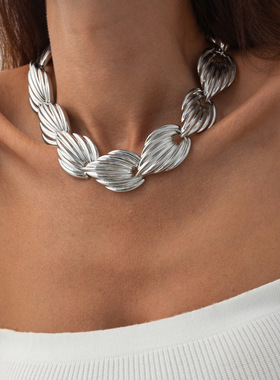 欧美跨境夸张异形贝壳拼接锁骨项