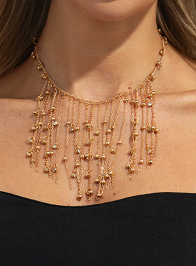 欧美跨境瀑布状金属圆珠链条流苏