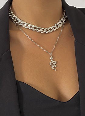 欧美跨境饰品复古嘻哈满钻古巴链