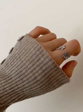 时尚欧美个性简约气质树叶开口戒