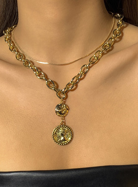 复古简约金属蛇骨链条项链女欧美