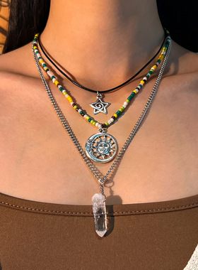 欧美跨境复古恶魔蓝眼睛水晶项链