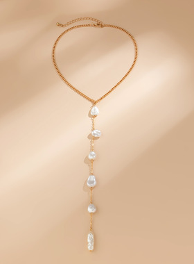 欧美跨境饰品小众仿珍珠链条女法