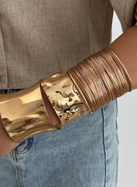 欧美跨境朋克风金属褶皱光面宽版