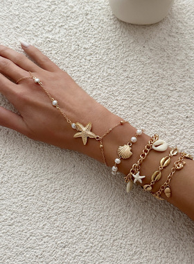 欧美跨境度假风海星贝壳吊坠连指