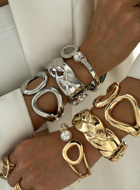 欧美时尚ins镶钻仿珍珠弹簧手镯