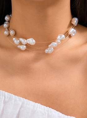 欧美跨境饰品气质巴洛克仿珍珠项