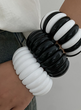 欧美跨境时尚黑白拼接弹力手链镯