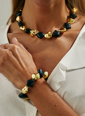 欧美跨境时尚不规则晕染树脂串珠